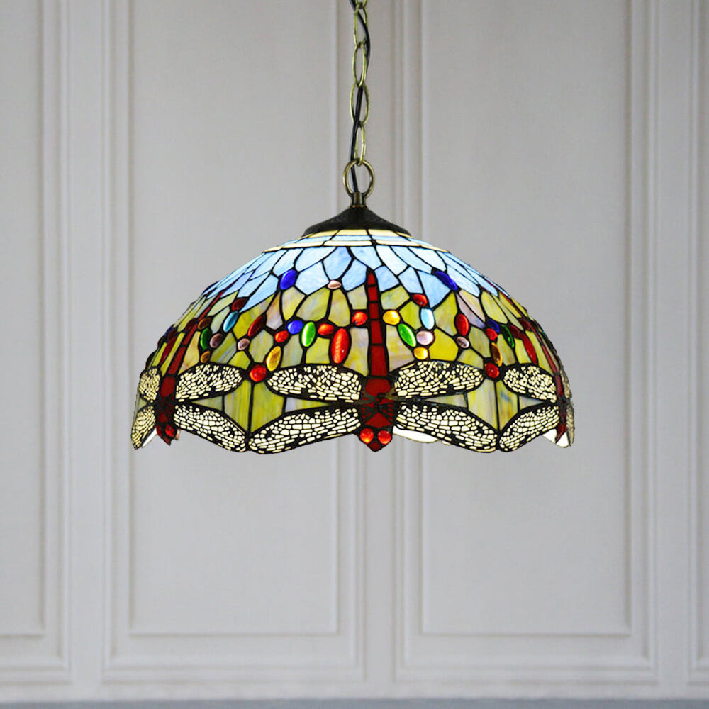 Tiffany Rustic Colorful Pendant Light Stained Glass Metal Bedroom - Letslighting